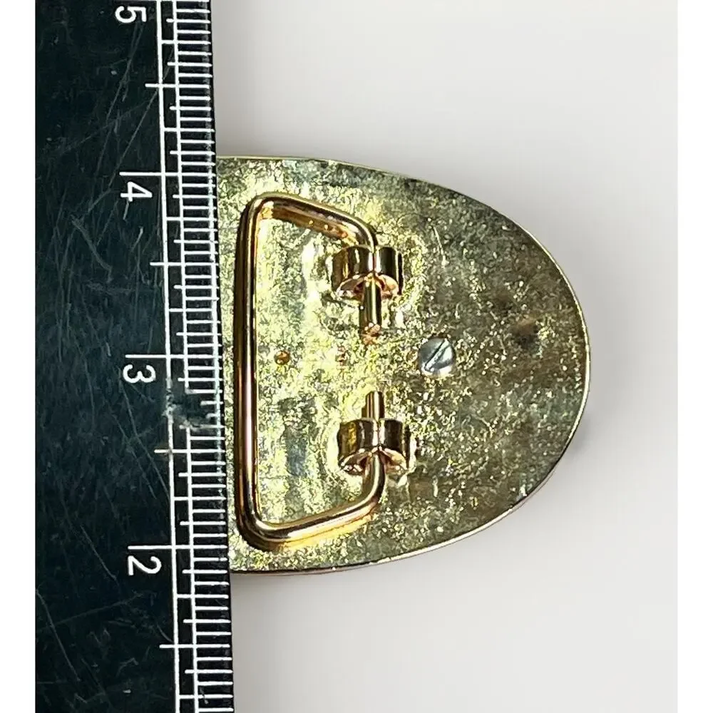 VTG Solid Brass Belt Buckle w/ Handcrafted Nautical Ship Scrimshaw Center NOS